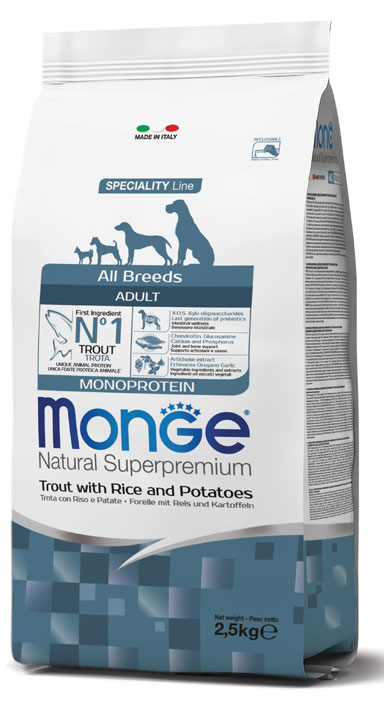 Monge Natural Superpremium All Breeds Adult Monoprotein Trota con Riso e Patate 12KG